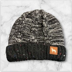 Kids beanie - grey white woven beanie with black head band